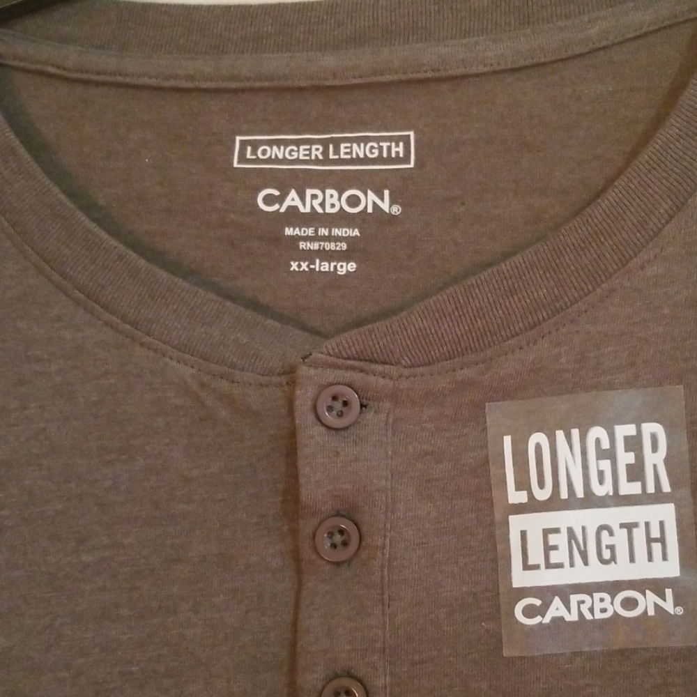 Carbon Mens Green Long Sleeve Long Length Henley Shirt XXL NWT NEW - Picture 3 of 3